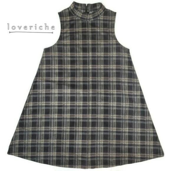 Loveriche Sleeveless tartan Plaid A-Line mock neck dress size M summer fall - Picture 1 of 8